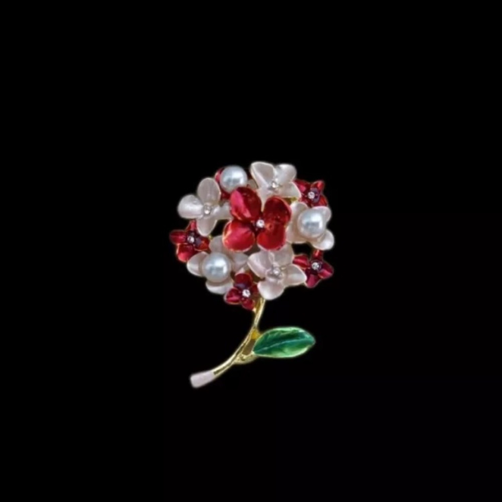 NWT Ladies feminine Red & White Flower bud bouquet brooch cardigan coat Pin